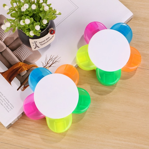 Flower Shaped Highlighter Multiple Colors Integrated Petal Fluorescent Marker Pen Plastic Stationery For Students Office