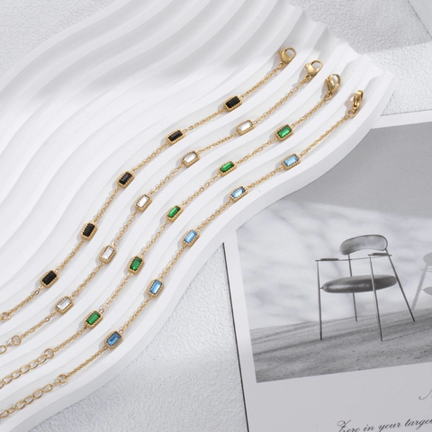 Goldbeschichtetes Edelstahlarmband Für Damen Mit Rechteckigen Zirkoniasteinen Minimalistischer Geometrischer Quadratischer Verstellbarer Schmuck