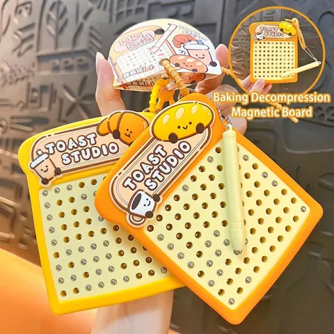 Creative Toast Bread Shape Magnetic Drawing Board Keychain Stress Relief Fidget Toy Cute Bakery Theme Pendant For Students Gift