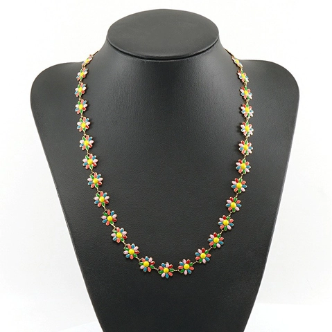 Colorful Enamel Daisy Flower Necklace And Bracelet 18K Gold Plated Stainless Steel Fashion Jewelry For Women