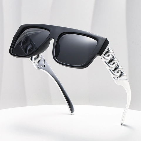 Lunettes De Soleil Carrées Surdimensionnées Avec Branches En Chaîne Métallique Protection UV400 Monture PC Style Hip Hop Punk