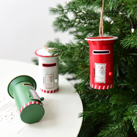 Décoration Suspendue Boîte Aux Lettres De Noël Métal Fer-Blanc Poste Pour Le Père Noël Pendentif D'arbre Festif Boîte