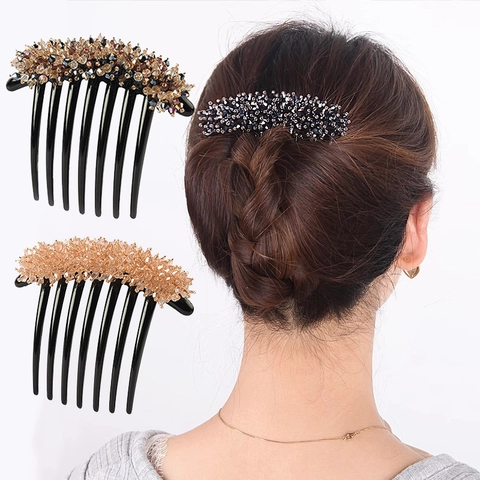 Vintage Handgemaakte Kristallen Kralen Haarkam Voor Dames Elegante Hars Haarkam Voor Knot Kapsels Bloem Accessoire