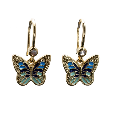 Elegante Schmetterling Ohrhänger Kupfer Vergoldet Mit Bunten Zirkonia Und Emaille Für Damen Und Mädchen