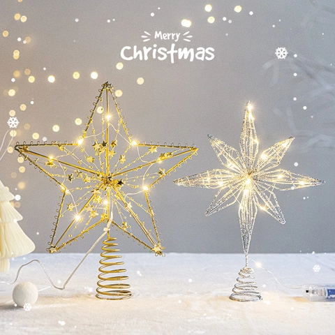 Estrella Para Copa De Árbol De Navidad LED Con Brillo Adorno Metálico Decoración Navideña