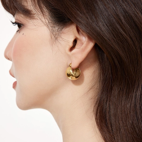 Pendientes de Aro Geométricos en C Vintage Chapados en Oro 18K de Acero de Titanio Minimalistas Redondos Gruesos para Joyería de Mujer