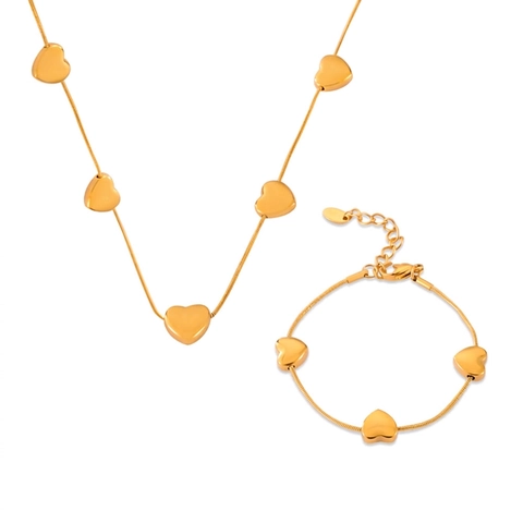 Collar Y Pulsera Con Colgante De Corazón Minimalista Joyas De Acero De Titanio Cadena De Serpiente Accesorios Elegantes Mujer