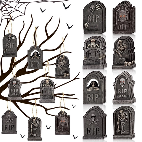 Etichette Appese Pietra Tombale Halloween Motivo Teschio Carta Ornamenti Con Spago DIY Decorazione Festa