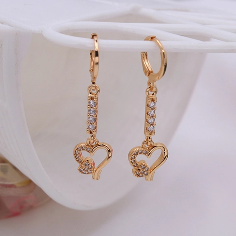 Copper Rhinestone Drop Earrings For Women Gold Plated Butterfly Heart Star Leaf Shape Elegant Fashion Jewelry Gift