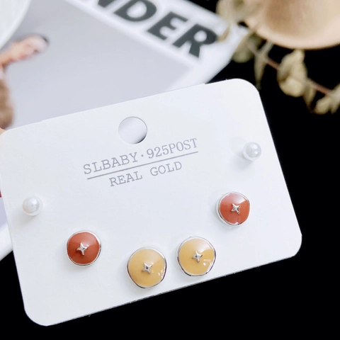 Geometric Heart Enamel Stud Earrings With 925 Sterling Silver Earring Post Gold Plated Minimalist Vintage Jewelry Women