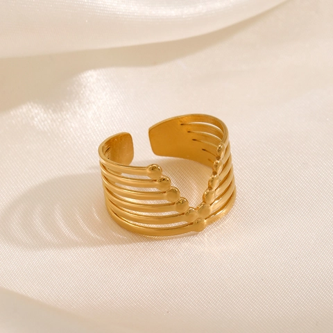 Minimalist V Shape Multilayer Stainless Steel Open Ring For Women Gold Plated Adjustable Fashion Jewelry
