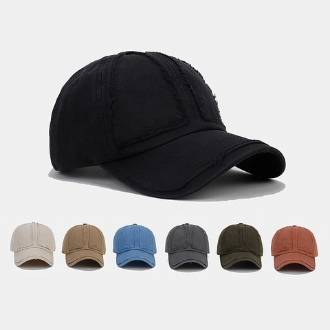 Distressed Baseball Cap Vintage Washed Cotton Frayed Edge Sun Hat Retro Streetwear Adjustable Unisex Personalized Style