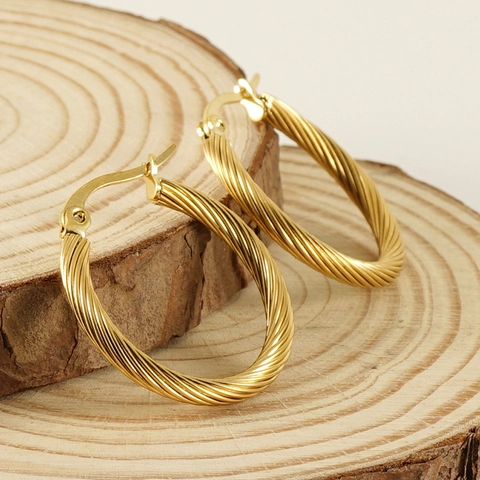 18K Gold Plated Stainless Steel Twisted Rope Hoop Earrings For Women Fashion Geometric Round Clasp Hoop Jewelry