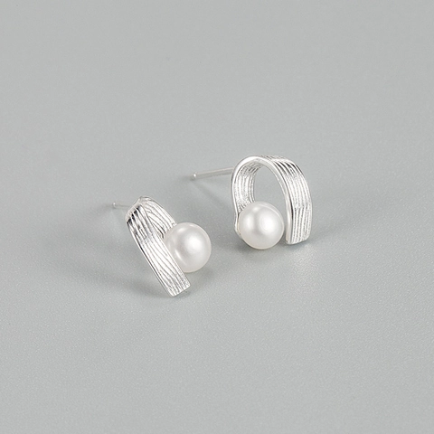 Baroque Freshwater Pearl Stud Earrings 925 Sterling Silver Brushed U-Shape Post Korean Style For Women Fashion Jewelry