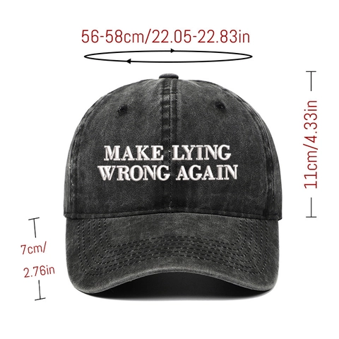 Cappellino Da Baseball In Cotone Lavato Ricamato Slogan Make Lying Wrong Again Retro Vintage Regolabile Dad Hat Unisex