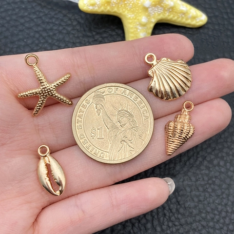 Ciondoli Tema Oceano Lega Di Zinco Conchiglia Stella Marina Conchiglia Perla Artificiale Placcato Oro Per Creazione Di Gioielli Fai Da Te Bracciale Collana