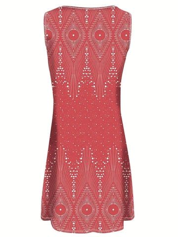 Sleeveless Midi Dress Milk Satin 3D Ethnic Geometric Print A-Line Summer Casual Plus Size Fashion Elegant For Women