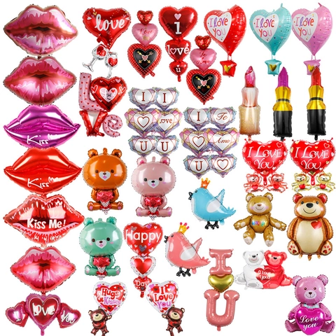 Palloncino In Alluminio Di San Valentino Orsacchiotto Cuore Lettera D'Amore Rossetto Decorazioni Per Feste Matrimonio Compleanno