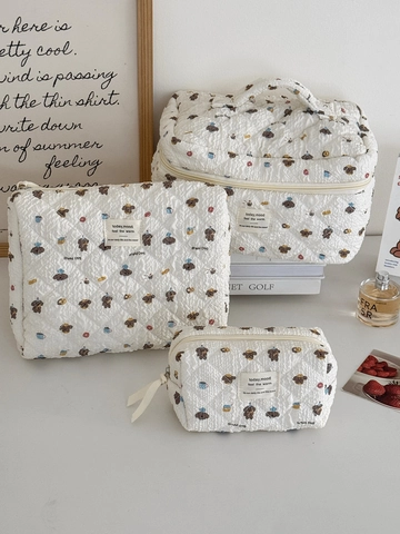 Brothund Muster Gesteppte Baumwolle Kosmetiktasche Tragbare Große Kapazität Make-up Organizer Tasche Reise Kulturbeutel