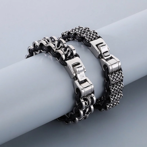 Bracciale In Pelle Intrecciata Con Motivo Drago Acciaio Inossidabile 316L Punk Gioielli Biker Vintage Per Uomini