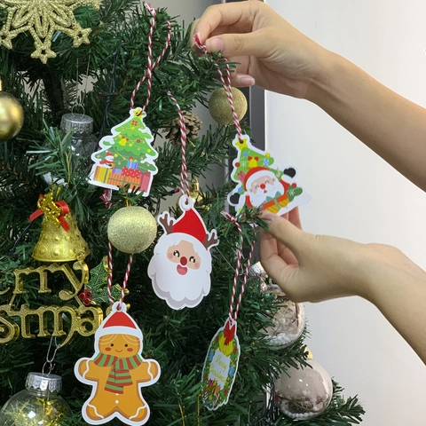 Etichette Regalo Natale Ornamenti Appesi Cartone Babbo Natale Renna Carta Etichetta DIY Decorazione Albero Festiva Con Corda