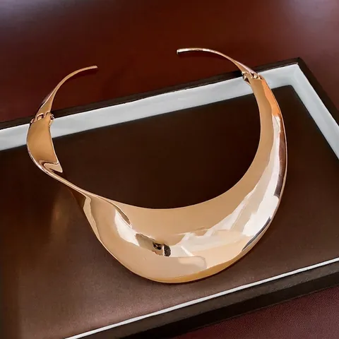 Wide Twisted Metal Choker Necklace For Women Alloy Mirror Polished Minimalist Exaggerated Fashion Collar