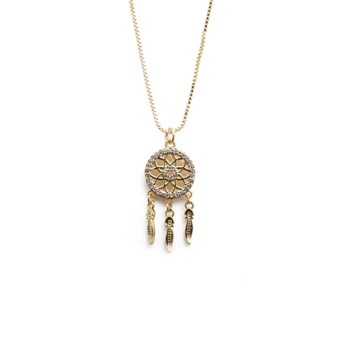 Collana Con Ciondolo Acchiappasogni In Rame Con Zircone Nappa Di Piume Gioielli Malocchio Moda Per Donna
