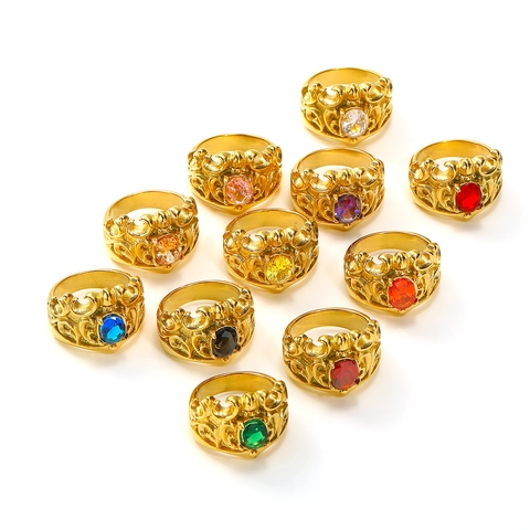 Vintage Kronenring Für Damen 18K Vergoldeter Edelstahl Hohl Filigran Edelstein Palast Stil Finger Schmuck