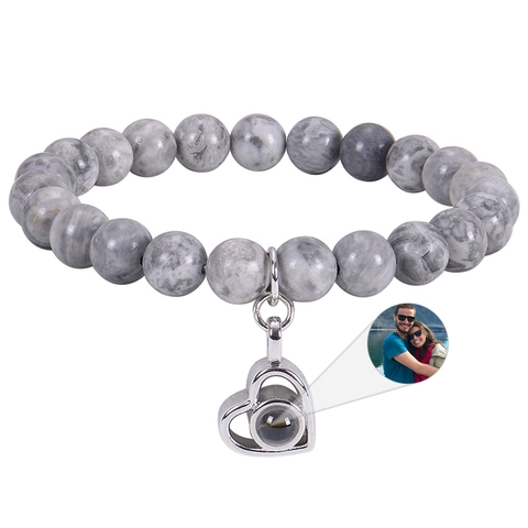 Natural Stone Beaded Bracelet With Heart Photo Projection Pendant Fashion Jewelry Gift For Men And Women