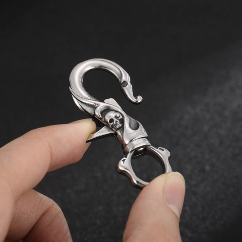 Skull Titanium Steel Keychain Pendant Multi-functional Hook Bag Charm Polished Punk Rock Jewelry Accessory For Men Women