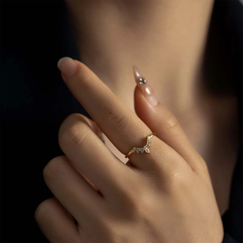 Anillo de Corona de Plata de Ley S925 para Mujer Forma en V Apilable Strass Simple Moda Incrustación Joyería Regalo