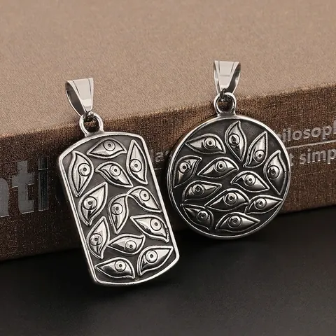 God's Eye Pendant Necklace Stainless Steel Vintage Punk Gothic Embossed Evil Eye Jewelry For Men