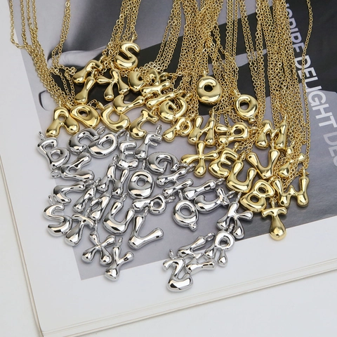 Bubble Letter Necklace 18K Gold Plated Brass 3D Puffy Balloon Alphabet Initial Pendant Minimalist Jewelry For Women