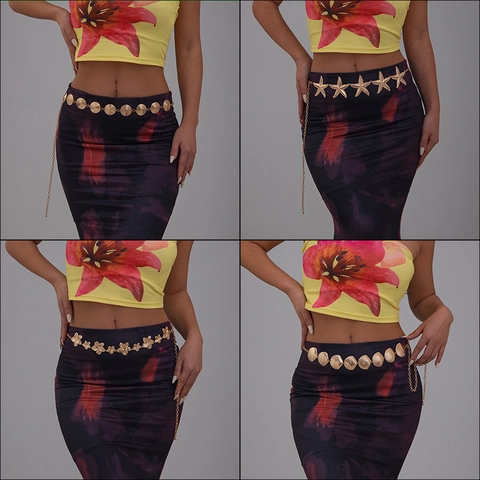 Cadena De Cintura De Metal Concha Estrella De Mar Flor Cadena De Cuerpo Para Mujer Estilo Bohemio Ajustable