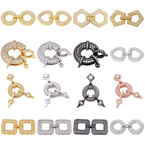 Copper Zircon Micro Pave Connector Buckle DIY Jewelry Making Findings Heart Star Round Shape Necklace Bracelet Clasps