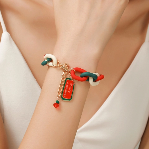 Kerst Armband Rood Groen Wit Acryl Hars Ketting Legering Kerstman Sneeuwpop Hanger Vakantie Sieraden Voor Vrouwen