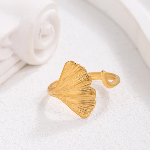 Minimalistischer Edelstahl Ginkgoblatt Ring Für Damen Verstellbarer Modeschmuck Gold Silber Galvanisierter Künstlerischer Fingerring