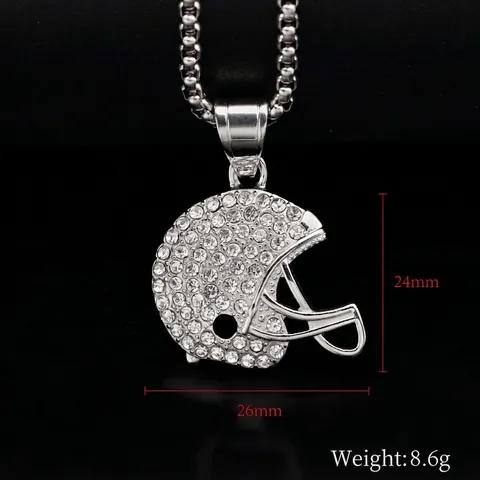 Collar Con Colgante De Casco De Fútbol Americano Acero Inoxidable Iced Out Rhinestone Hip Hop Joyería De Moda