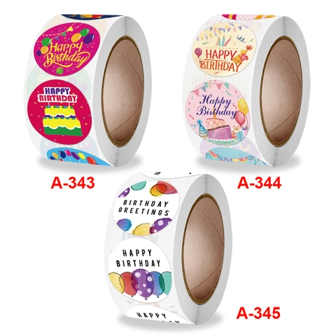 Round Decorative Stickers Roll Happy Birthday Thank You Seal Labels Cartoon Patterns Self-Adhesive For Gift Decoration