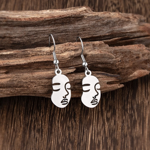 Vintage Stainless Steel Abstract Face Drop Earrings For Women Minimalist Hollow Out Line Art Dangle Earrings Jewelry Gift