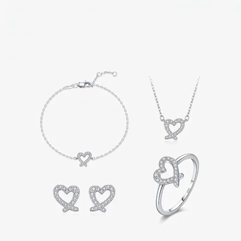925 Sterling Silver Heart Necklace Bracelet Earrings Ring Jewelry Moissanite D Color VVS1 Elegant Fashion Women