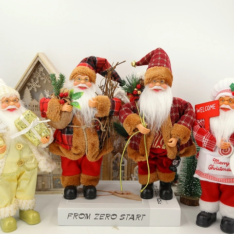 Statuina di Babbo Natale Tessuto Plaid Rosso Decorazione Natalizia da Scrivania Insegna di Benvenuto per Festa di Natale Casa