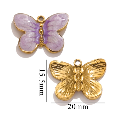 Stainless Steel Butterfly Charms Colorful Enamel Pendants For Jewelry Making DIY Accessories 18K Vacuum Gold Plated Butterfly Findings