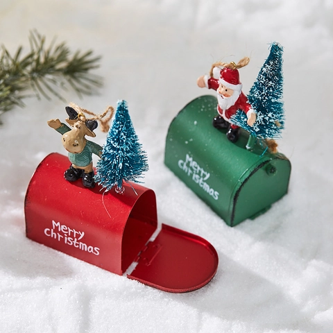 Cassetta Delle Lettere Di Natale Ornamento Mini Metallo Festivo Con Babbo Natale Alce Pupazzo Di Neve Per Albero Casa