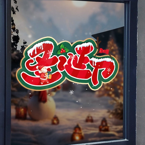 Christmas Window Clings Static PVC Stickers Santa Claus Reindeer Double Sided Decor For Glass Door Shop Mall Festive