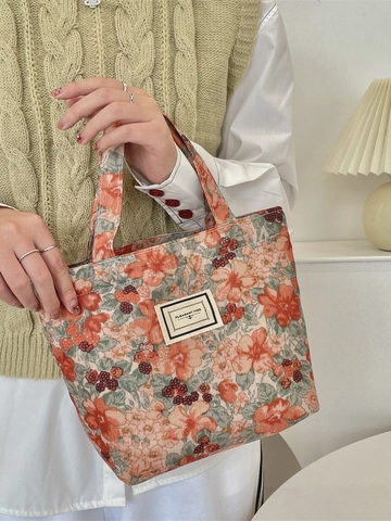 Borsa Tote In Velluto A Coste E Tela Con Stampa Floreale E Leopardo Vintage Grande Capacità Pendolare Per Donne