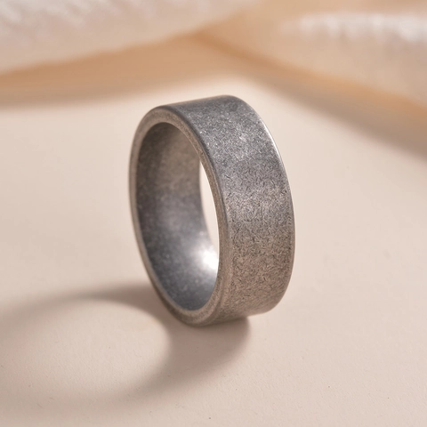 Vintage Industrial Band Ring Stainless Steel Distressed Antique Silver Matte Texture For Men Retro Style