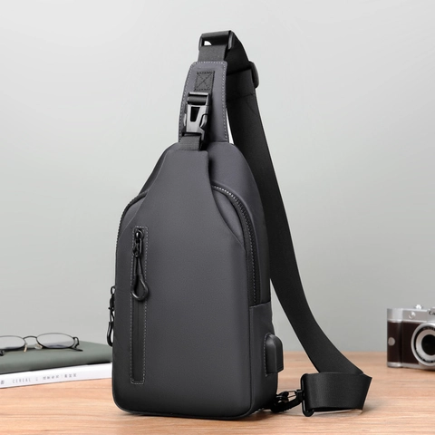 Brusttasche Herren Wasserdicht Oxford Minimalistisch Lässig Sling Umhängetasche Mit USB Ladeanschluss