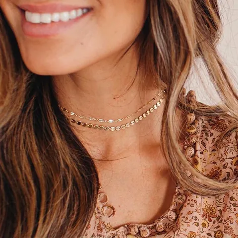 Minimalist Stainless Steel Double Layered Chain Necklace For Women 14K Gold Plated Disc Choker Fashion Daily Jewelry