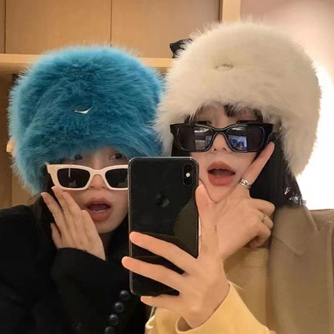 Winter Faux Fur Bucket Hat Fluffy Plush Basin Cap Fashion Solid Color Warm Outdoor Thickened Windproof For Women